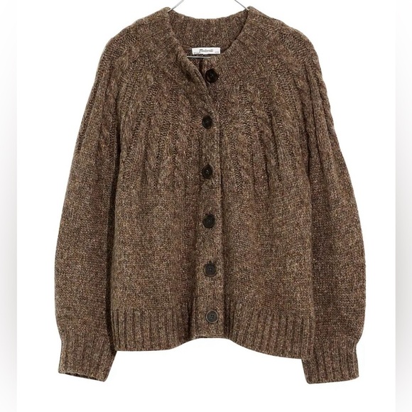 Madewell Harwood Cableknit Mockneck Cardigan Sweater in brown NWT - Picture 4 of 8